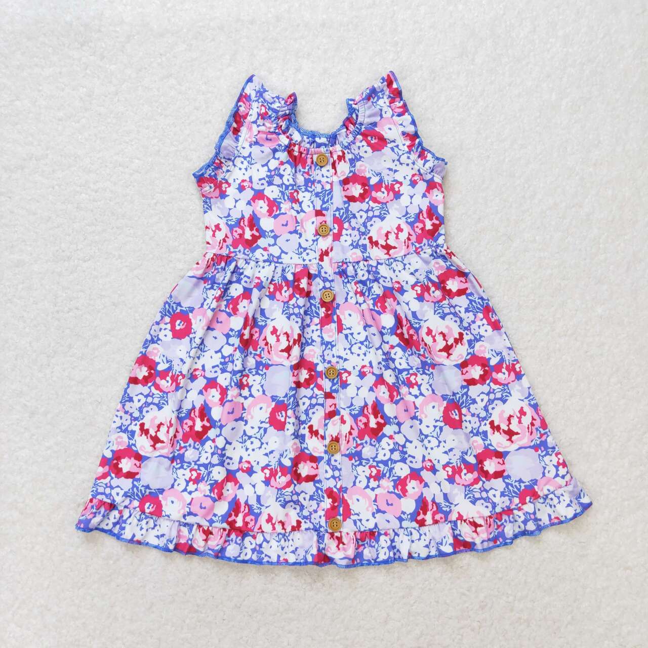 Sibling Baby Girls Flowers Plaid Flutter Sleeve Ruffle Knee Length Dresses