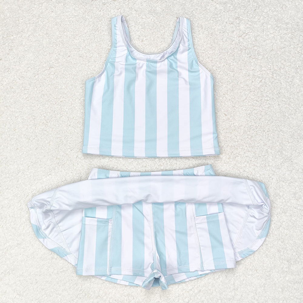 Baby Girls Summer Blue Stripes Top Skirts Active Wear Clothes Sets