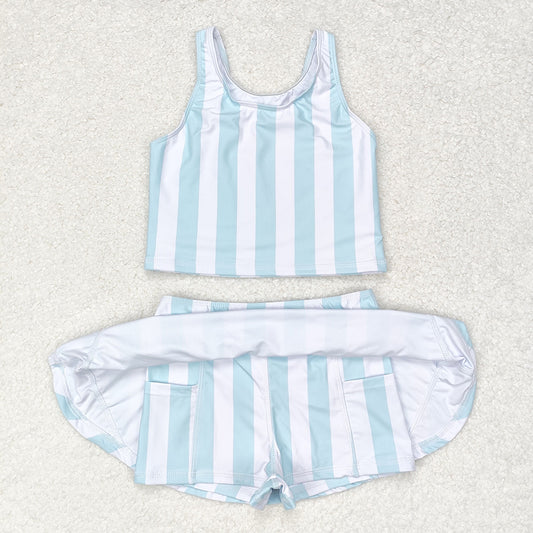 Baby Girls Summer Blue Stripes Top Skirts Active Wear Clothes Sets