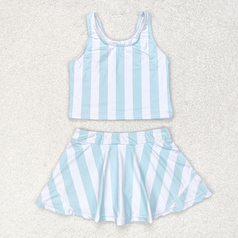 Baby Girls Summer Blue Stripes Top Skirts Active Wear Clothes Sets