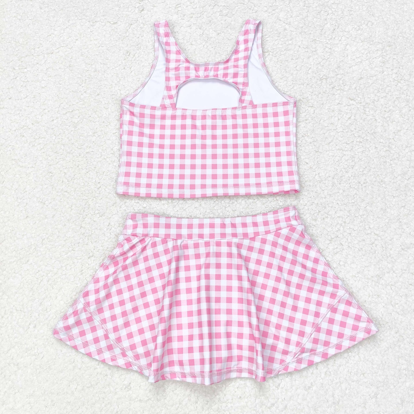 Baby Girls Summer Pink Checkered Top Skirts Clothes Sets