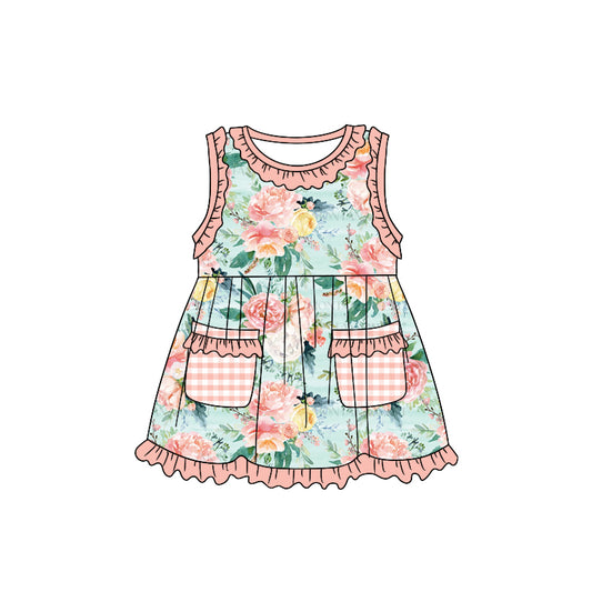 Baby Girls Light Pink Flowers Pockets Knee Length Dresses Preorder