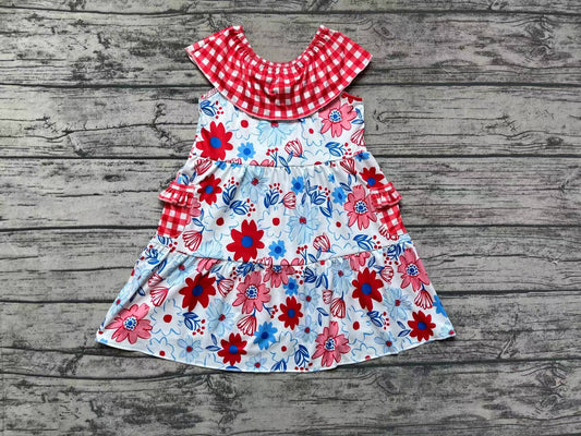 Baby Girls Red Flowers Pockets Knee Length Dresses