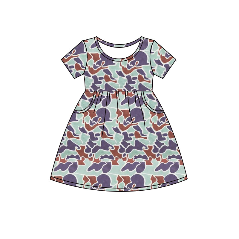 Baby Girls Toddler Green Camo Short Sleeve Knee Length Dresses Preorder
