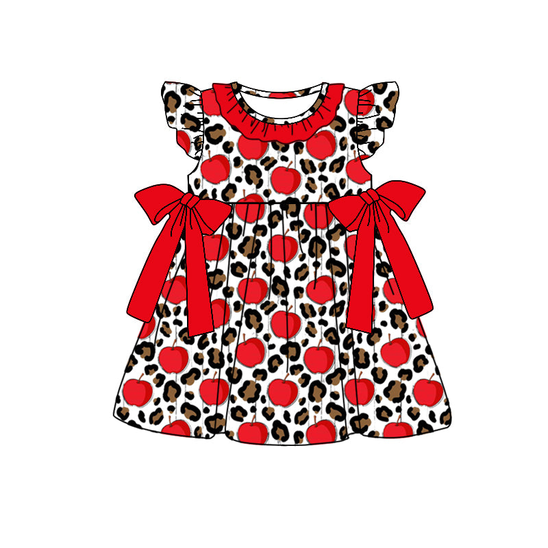 Baby Girls Apples Leopard Back To School Bows Knee Length Dresses Preorder
