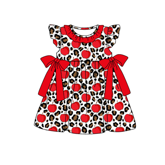Baby Girls Apples Leopard Back To School Bows Knee Length Dresses Preorder
