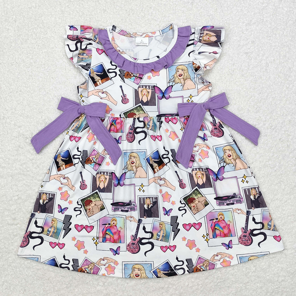 Baby Girls Purple Singer Hearts Flutter Sleeve Bows Dresses