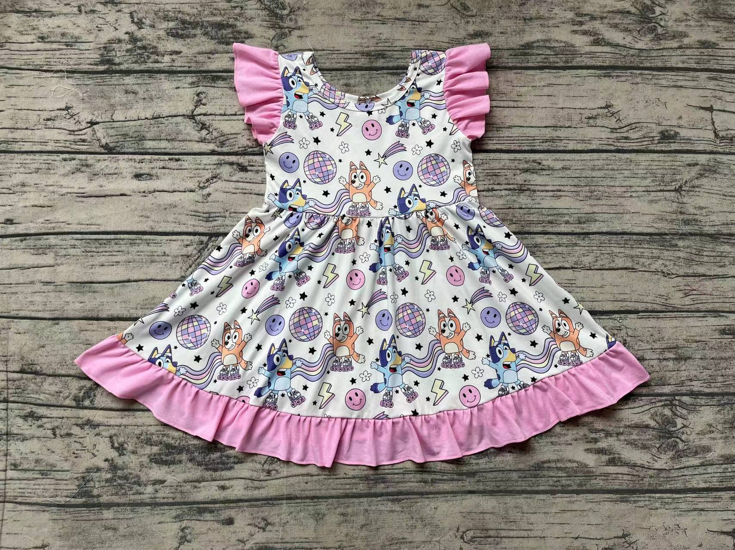 Baby Girls Dogs Disco Flutter Sleeve Knee Length Dresses