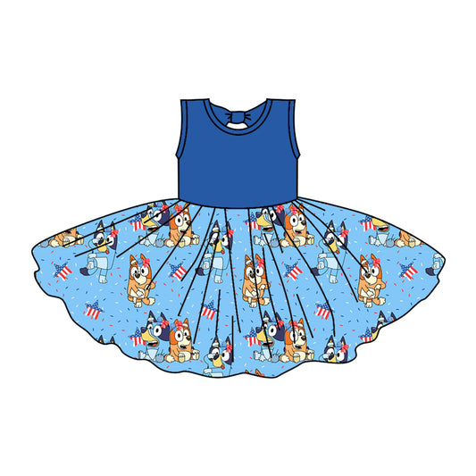 Baby Girls Dogs 4th Of July Knee Length Dresses Preorder