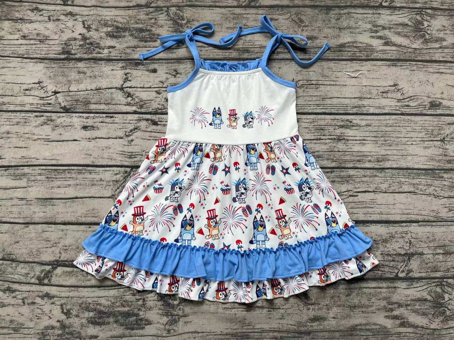 Baby Girls 4th Of July Dog Straps Knee Length Dresses