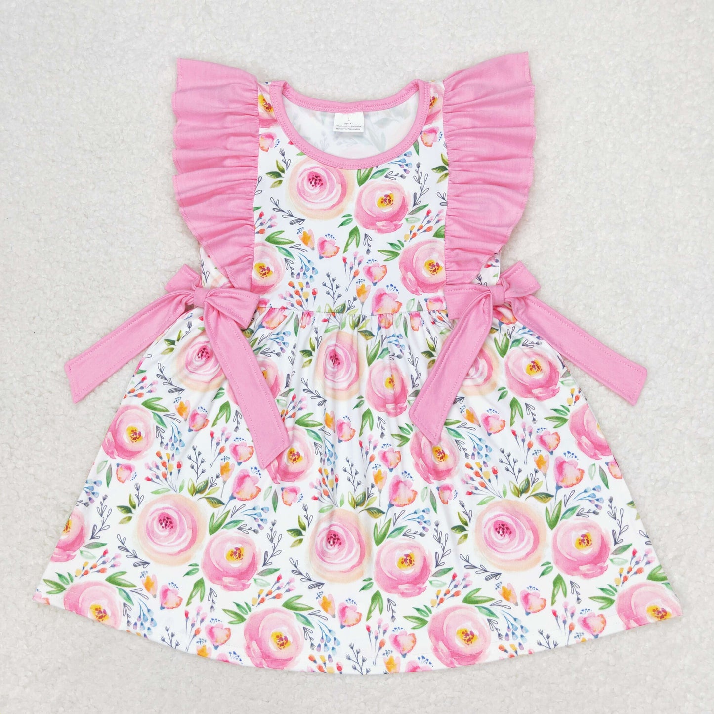 Sibling Baby Girls Sleeveless Flutter Sleeve Bows Flowers Plaid Knee Length Dresses