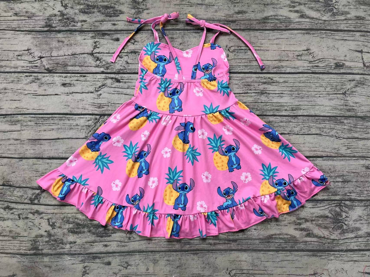 Baby Girls Strapes Pineapple Mouse Ruffle Knee Length Dresses