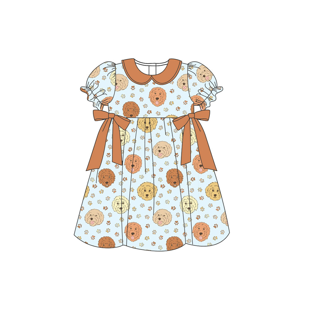 Baby Girls Golden Dogs Bows Knee Length Dresses Preorder