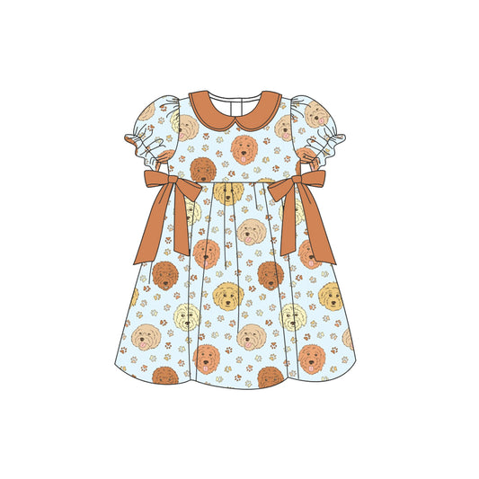 Baby Girls Golden Dogs Bows Knee Length Dresses Preorder