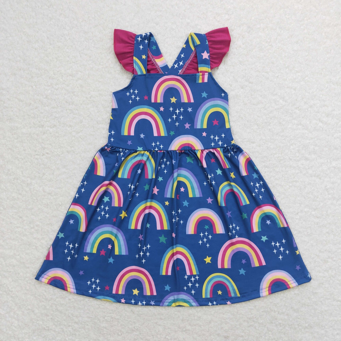 Sibling Baby Girls Colorful Rainbows Stars Plaid Knee Length Dresses