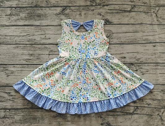 Baby Girls Blue Small Flowers Knee Length Dresses