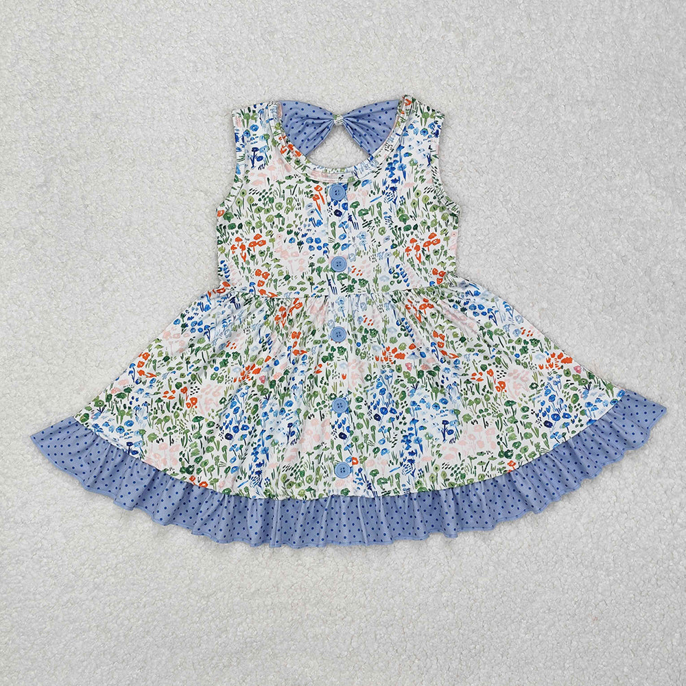 Baby Girls Blue Small Flowers Knee Length Dresses