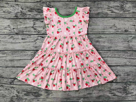 Baby Girls Strawberry Flutter Sleeve Knee Length Dresses