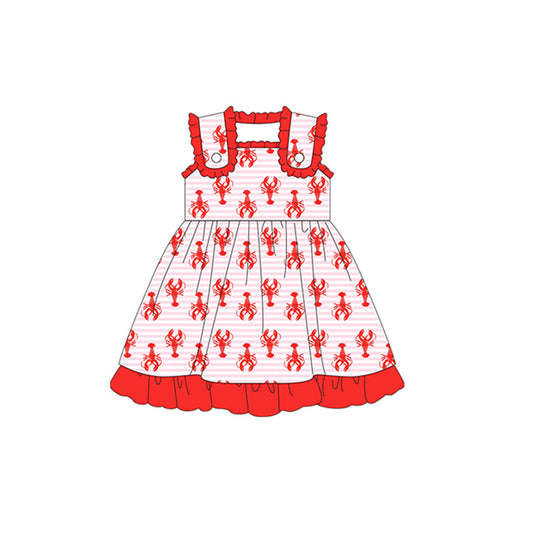 Baby Girls Sleeveless Straps Crawfish Ruffle Knee Length Dresses Preorder