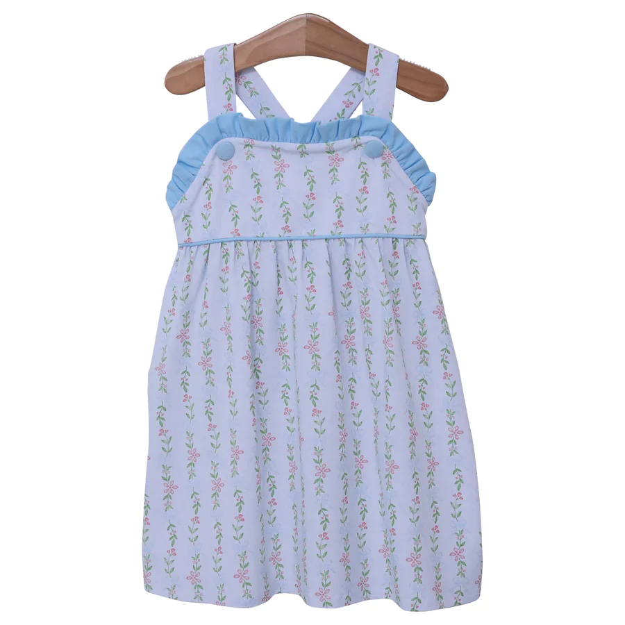 Baby Girls Sleeveless Straps Leaves Ruffle Knee Length Dresses Preorder