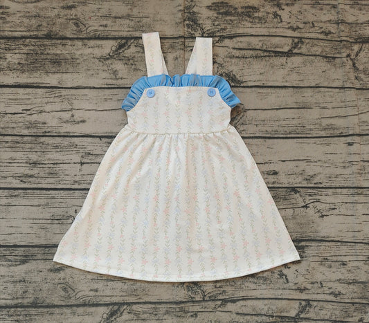 Baby Girls Sleeveless Straps Leaves Ruffle Knee Length Dresses Preorder