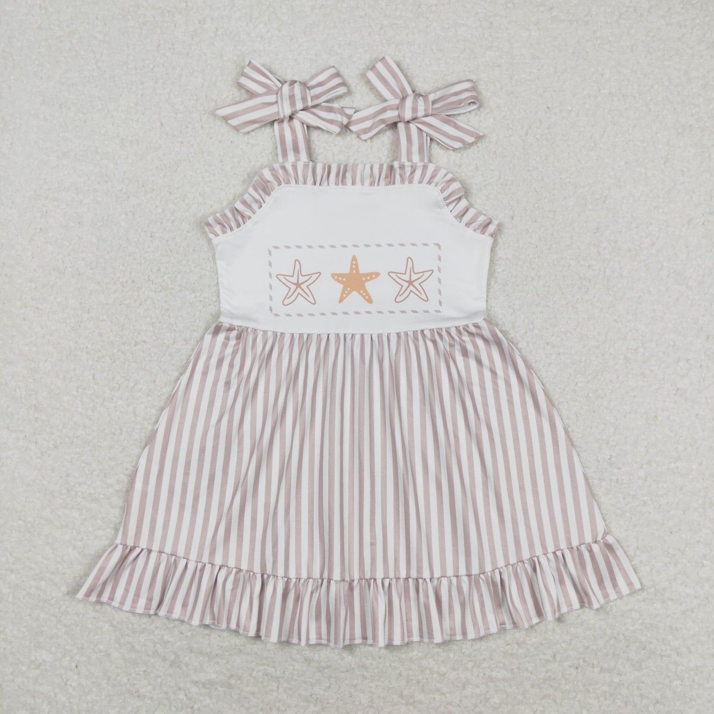 Sibling Baby Girls Strap Sea World Starfishes Crabs Knee Length Dresses