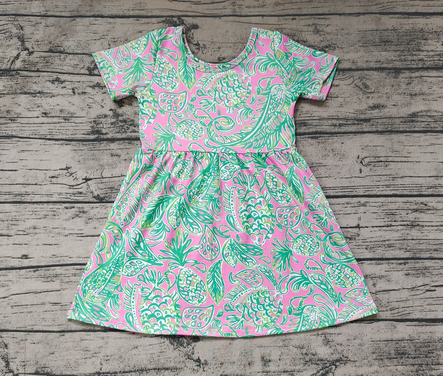 Baby Girls Green Leaves Short Sleeve Knee Length Dresses