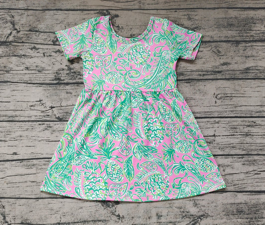 Baby Girls Green Leaves Short Sleeve Knee Length Dresses