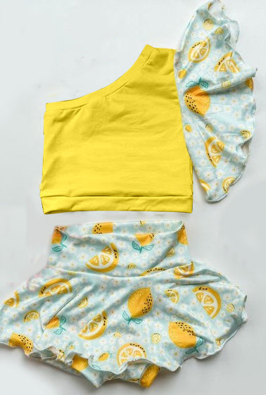 Baby Girls One Shoulder Top Lemon Bummies Clothes Sets Preorder