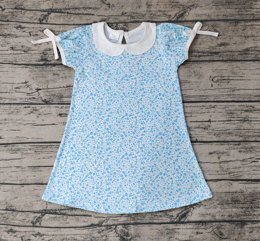 Baby Girls Blue Small Flowers Knee Length Dresses