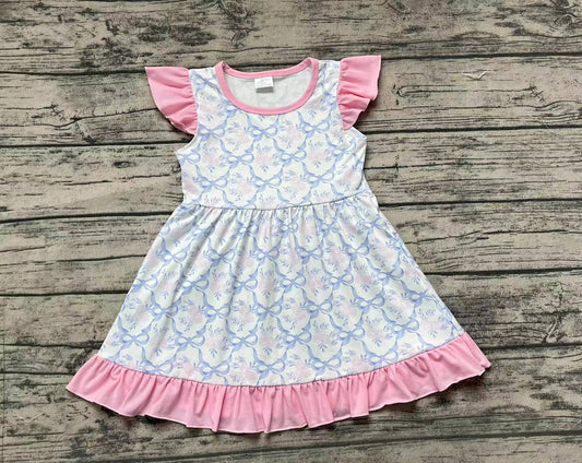 Baby Girls Blue Bows Flutter Sleeve Knee Length Dresses