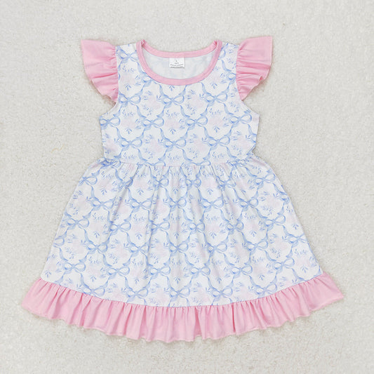 Sibling Baby Girls Blue Bows Flowers Spring Sets