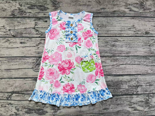 Baby Girls Pink Flowers Sleeveless Knee Length Dresses