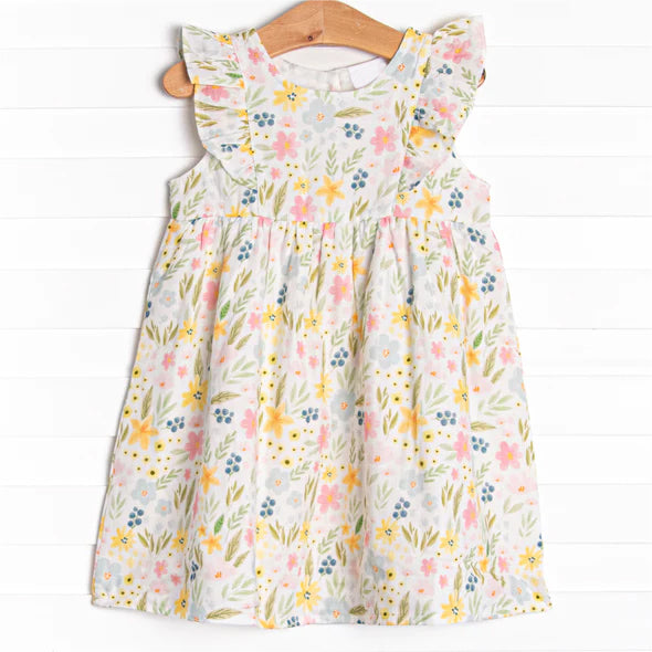 Baby Girls Pink Flowers Flutter Sleeve Knee Length Dresses Preorder