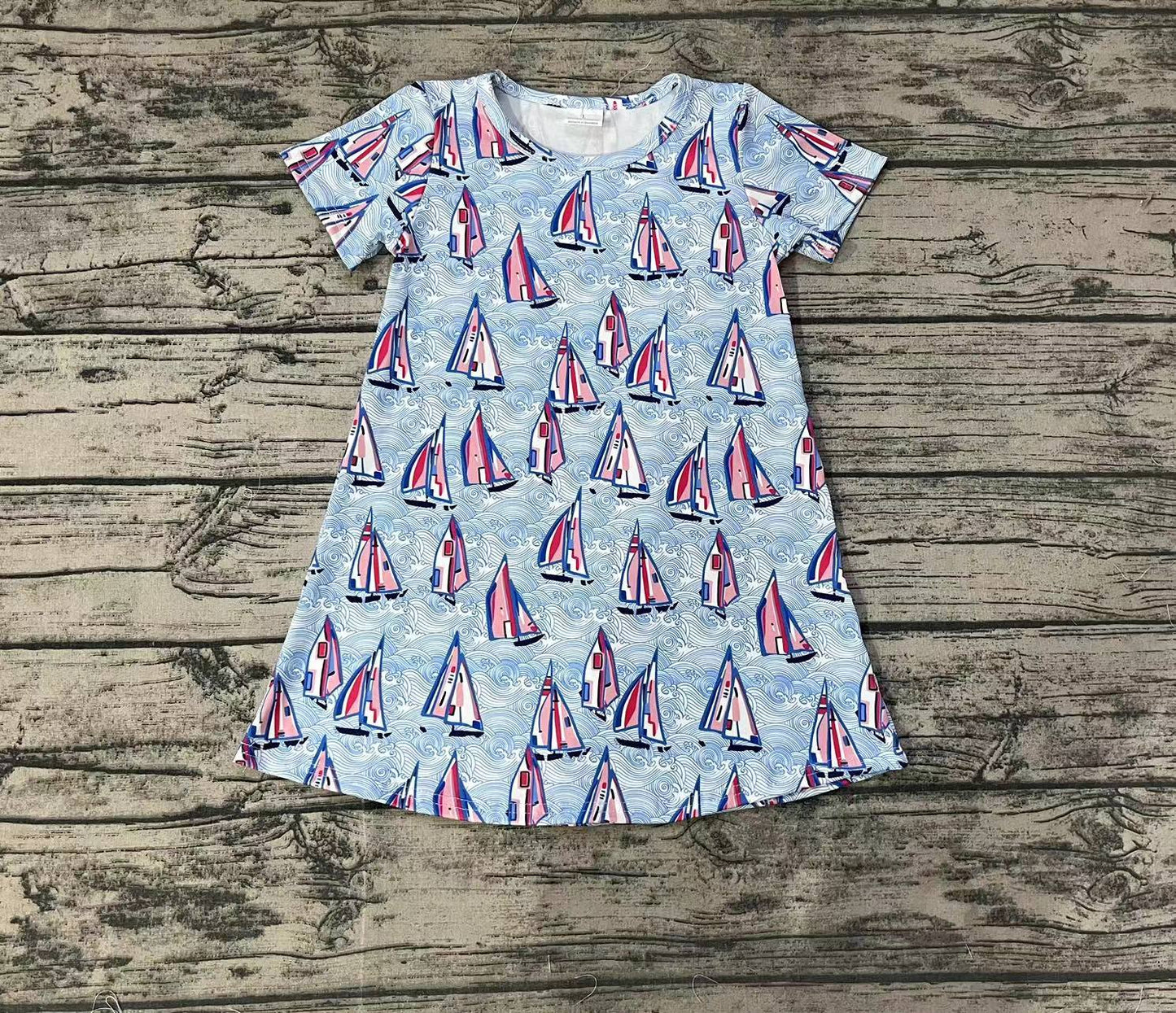 Baby Girls Sail Boats Short Sleeve Knee Length Dresses