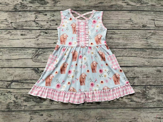 Baby Girls Highland Cows Pockets Sleeveless Dresses