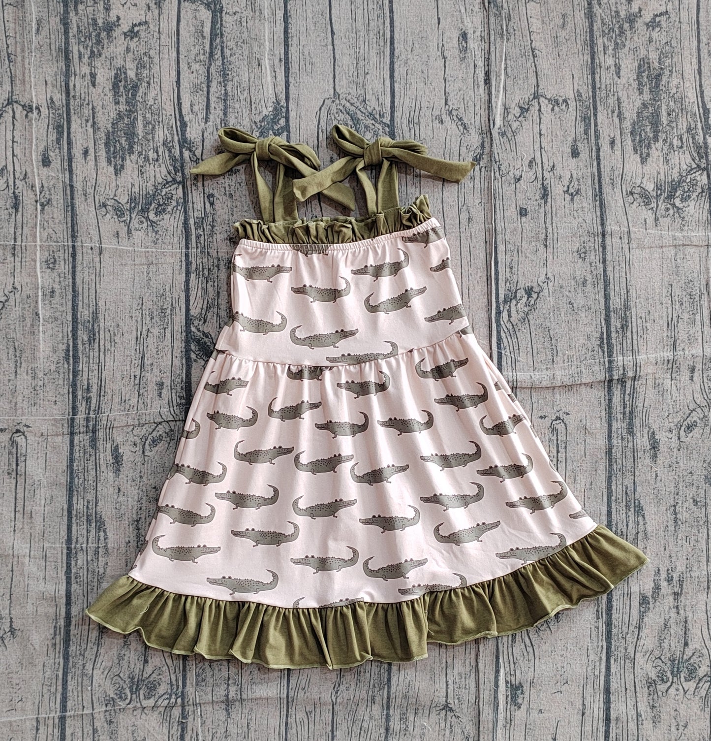 Baby Girls Strap Crocodile Ruffle Knee Length Dresses