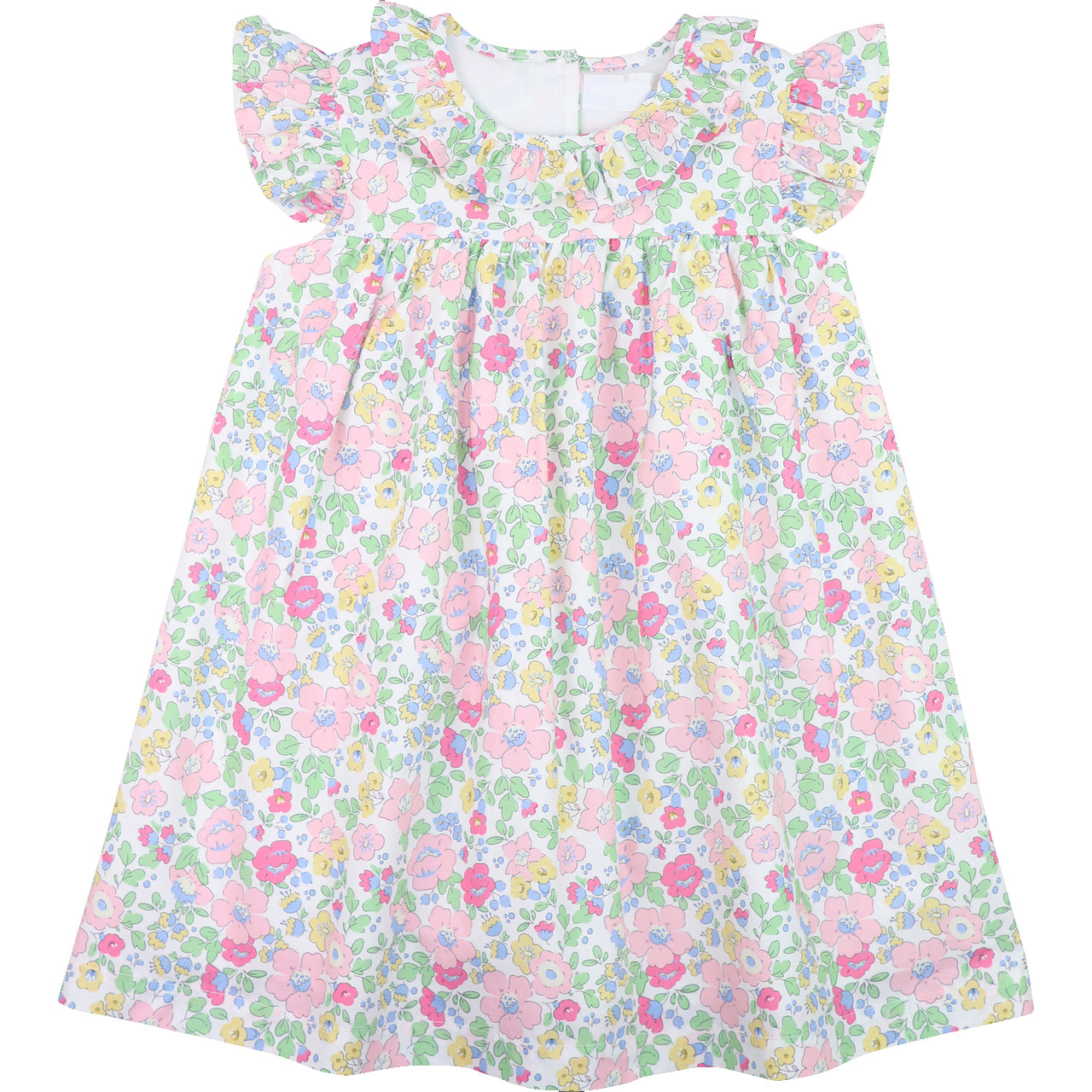 Baby Girls Pink Small Flowers Flutter Sleeve Knee Length Dresses Preorder