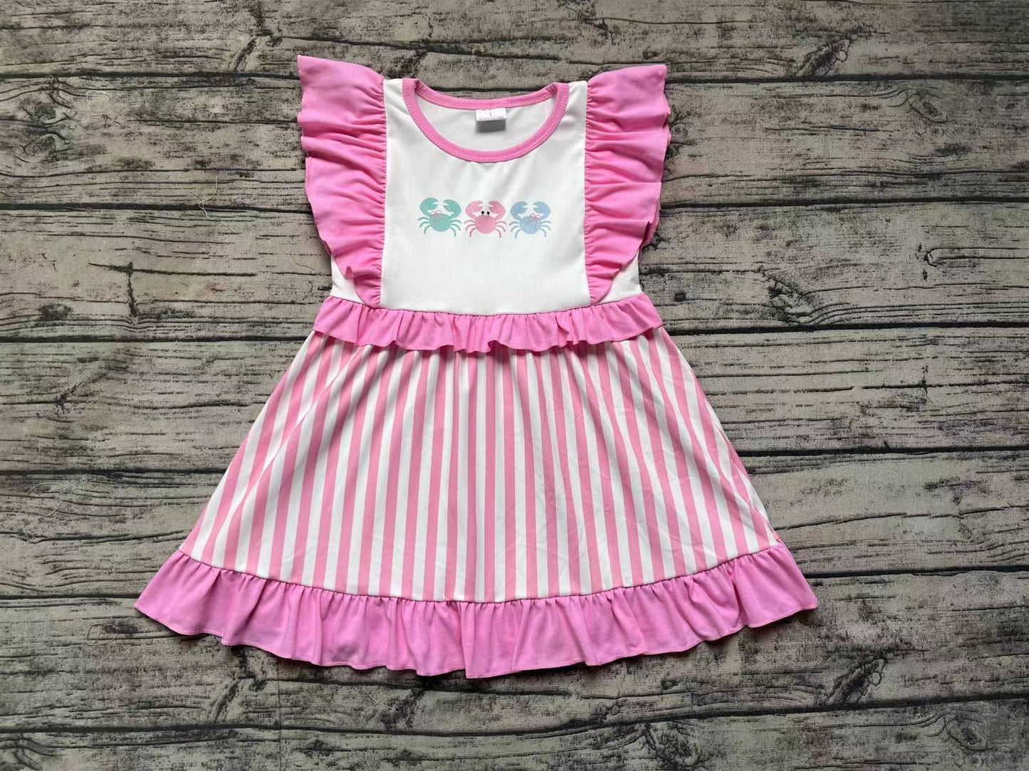 Baby Girls Crabs Pink Stripes Knee Length Dresses