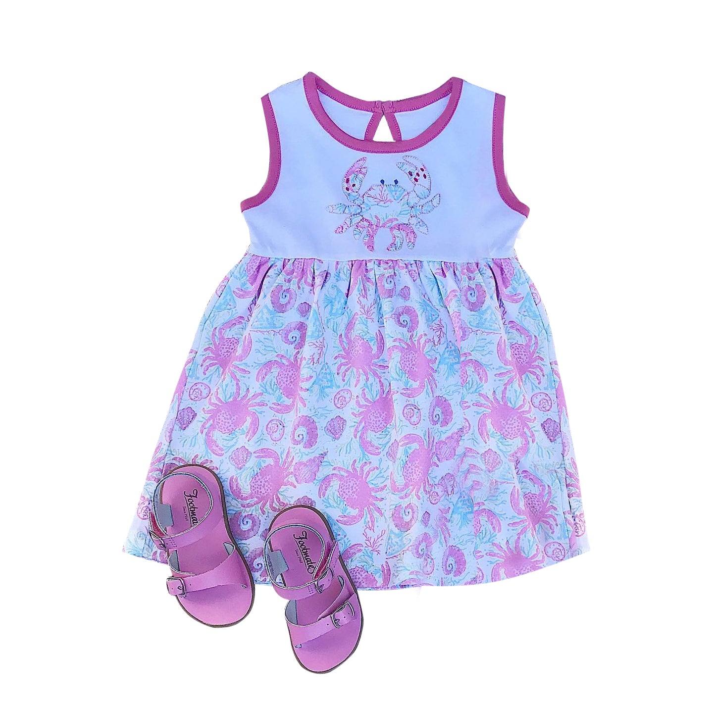 Baby Girls Pink Crab Sleevless Knee Length Dresses Preorder