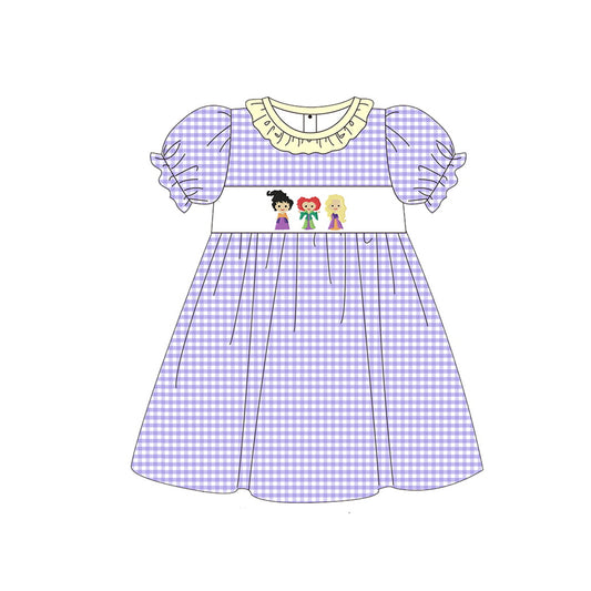 Baby Girls Purple Checkered Halloween Withces Knee Length Dresses Preorder