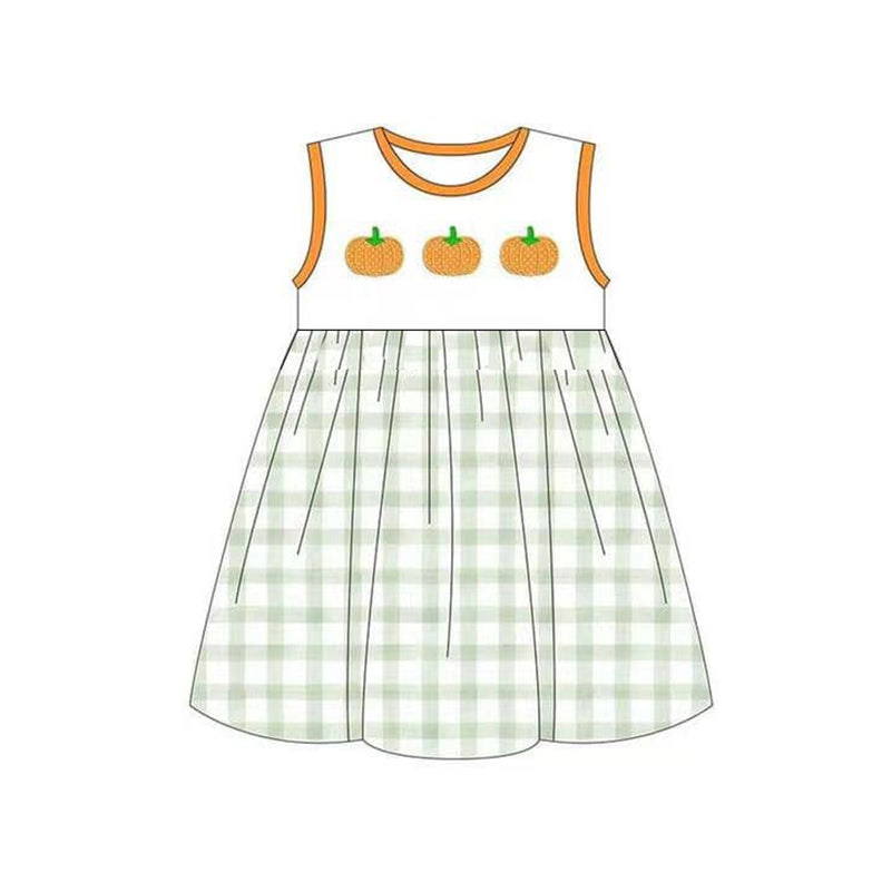 Baby Girls Fall Three Pumpkins Knee Length Dresses Preorder