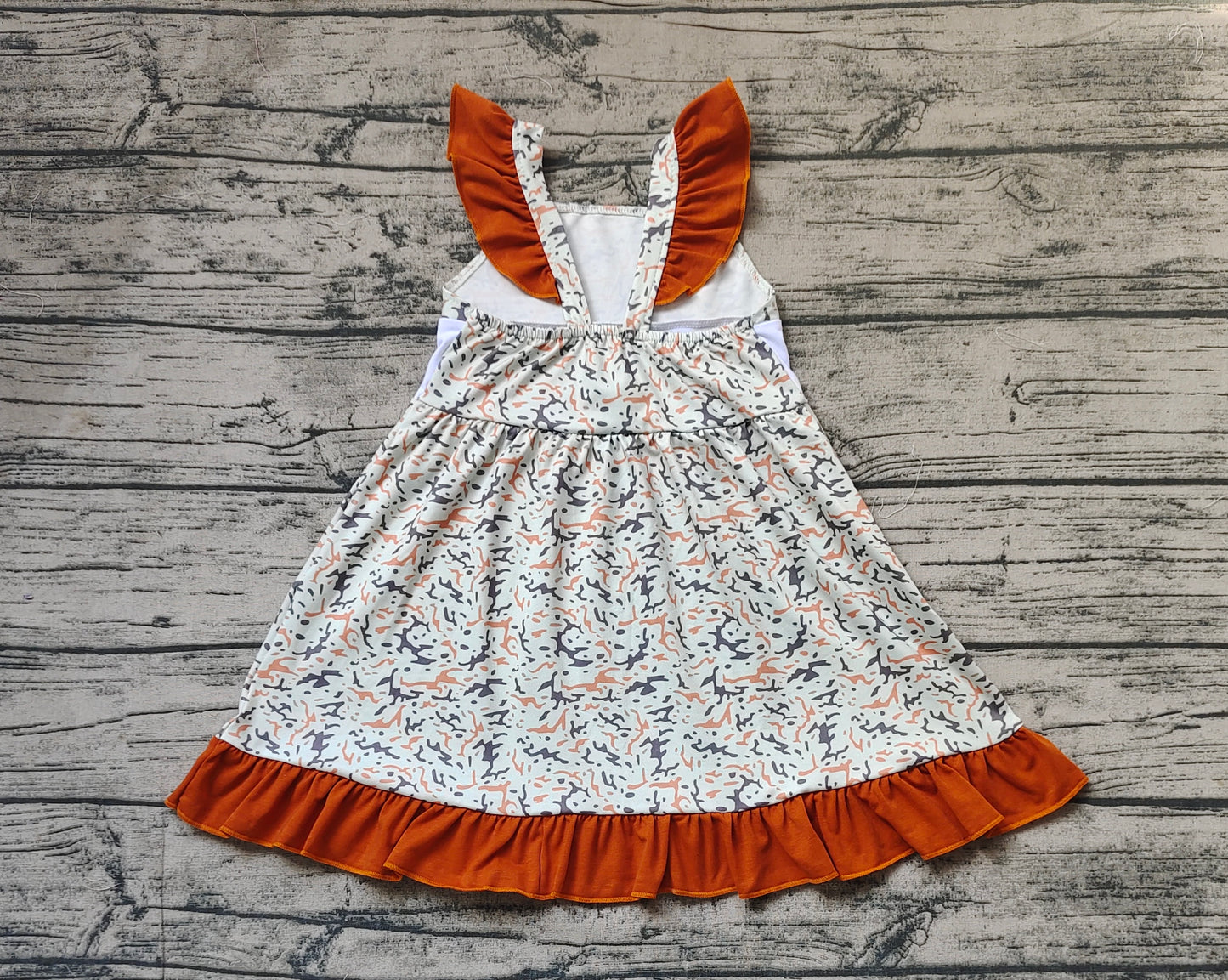 Baby Girls Embroidery Camo Ducks Straps Ruffle Knee Length Dresses