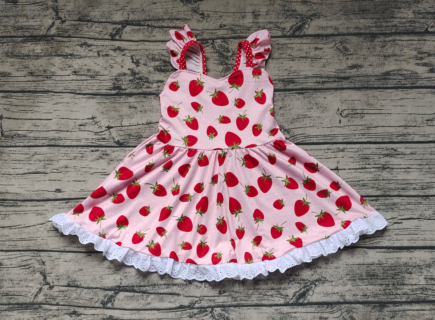 Baby Girls Strawberry Flutter Sleeve Knee Length Dresses