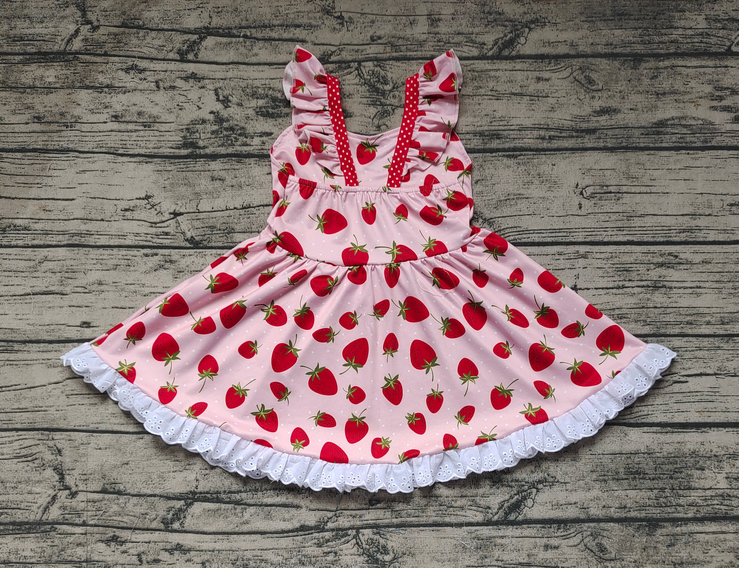 Baby Girls Strawberry Flutter Sleeve Knee Length Dresses