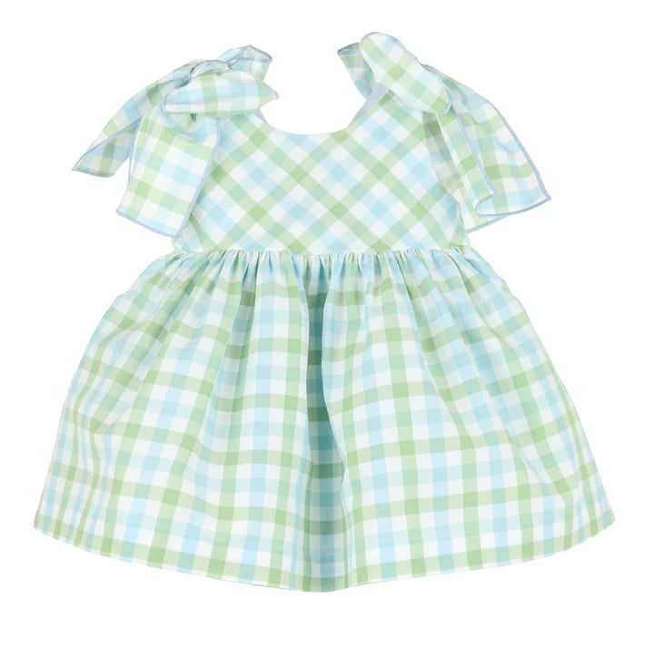 Baby Girls Green Checkered Sleeveless Bows Knee Length Dresses Preorder