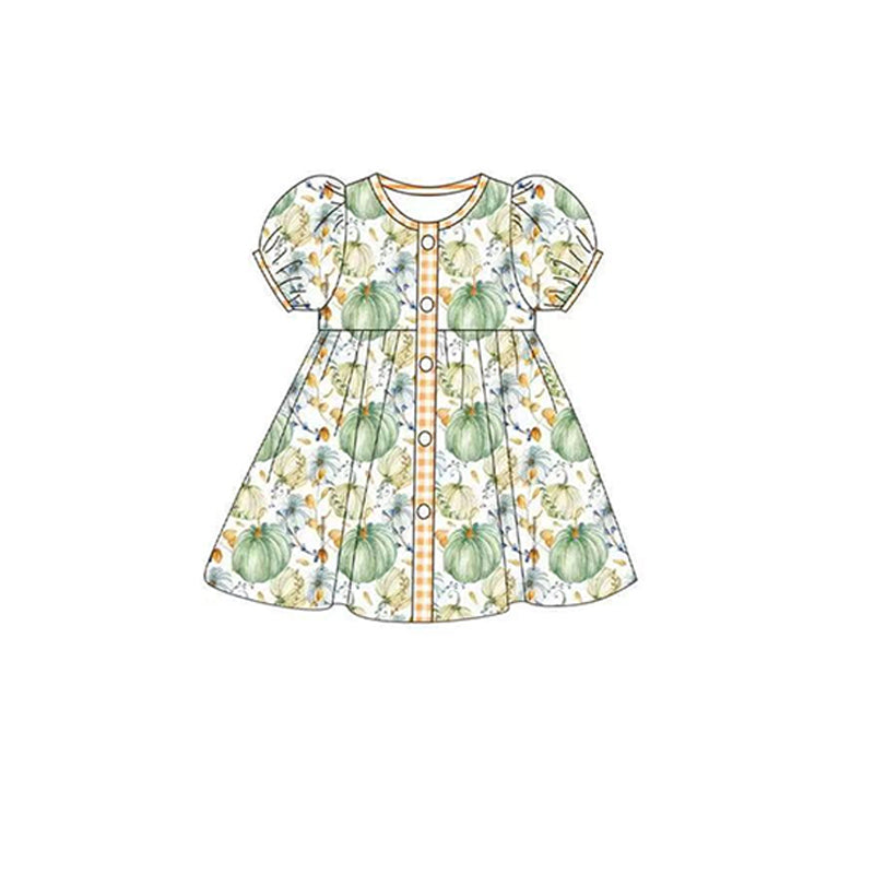 Baby Girls Green Pumpkins Short Sleeve Knee Length Dresses Preorder