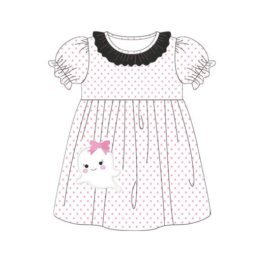 Baby Girls Halloween Ghost Dots Ruffle Knee Length Dresses Preorder