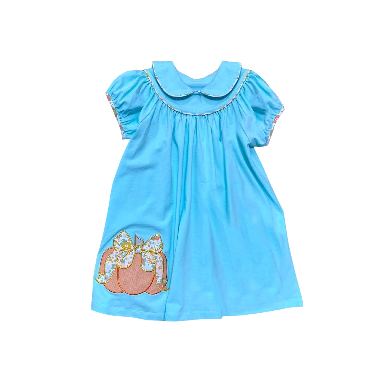 Baby Girls Blue Short Sleeve Pumpkin Knee Length Dresses Preorder