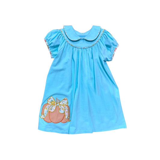 Baby Girls Blue Short Sleeve Pumpkin Knee Length Dresses Preorder